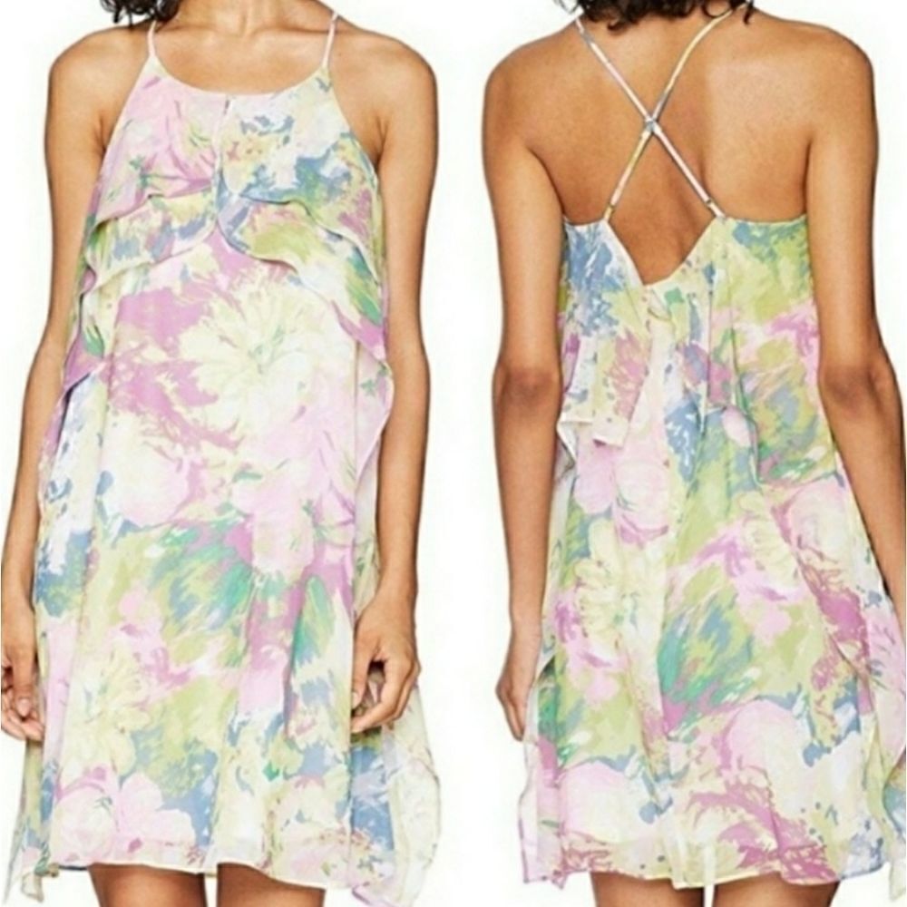 BCBGMaxAzria Floral Mini Dress Spaghetti Strap Ruffle NWT Small